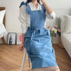 Ruffled Linen Apron X Back Pockets for Chefs Gardeners Cooks Bakers Florists