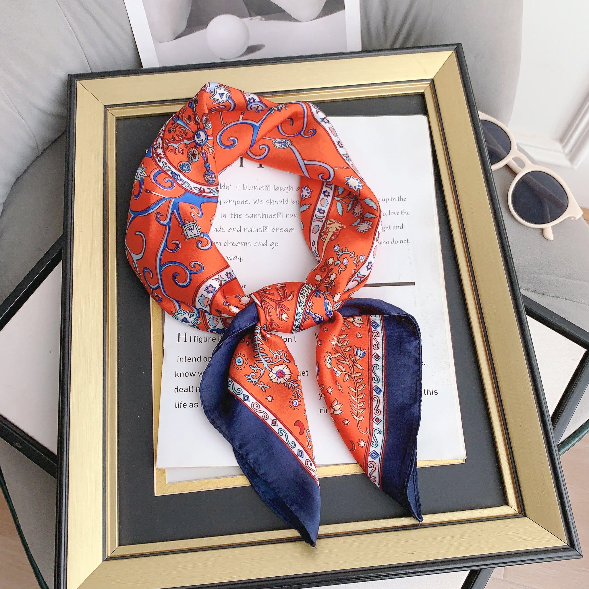 Classic Floral Print Bandana Vintage Boho Silky Square Scarf Necke...