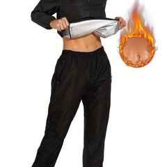 2pcs Sauna Sweat Sports Set Zipper Sweat Hoodie & Sweat Pants Suit