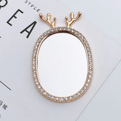 Deer Horn & Rhinestone Small Mirror Cosmetic Touch up Mirror Adhesive Sticker