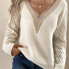 Lace Sleeve V Neck Sweater