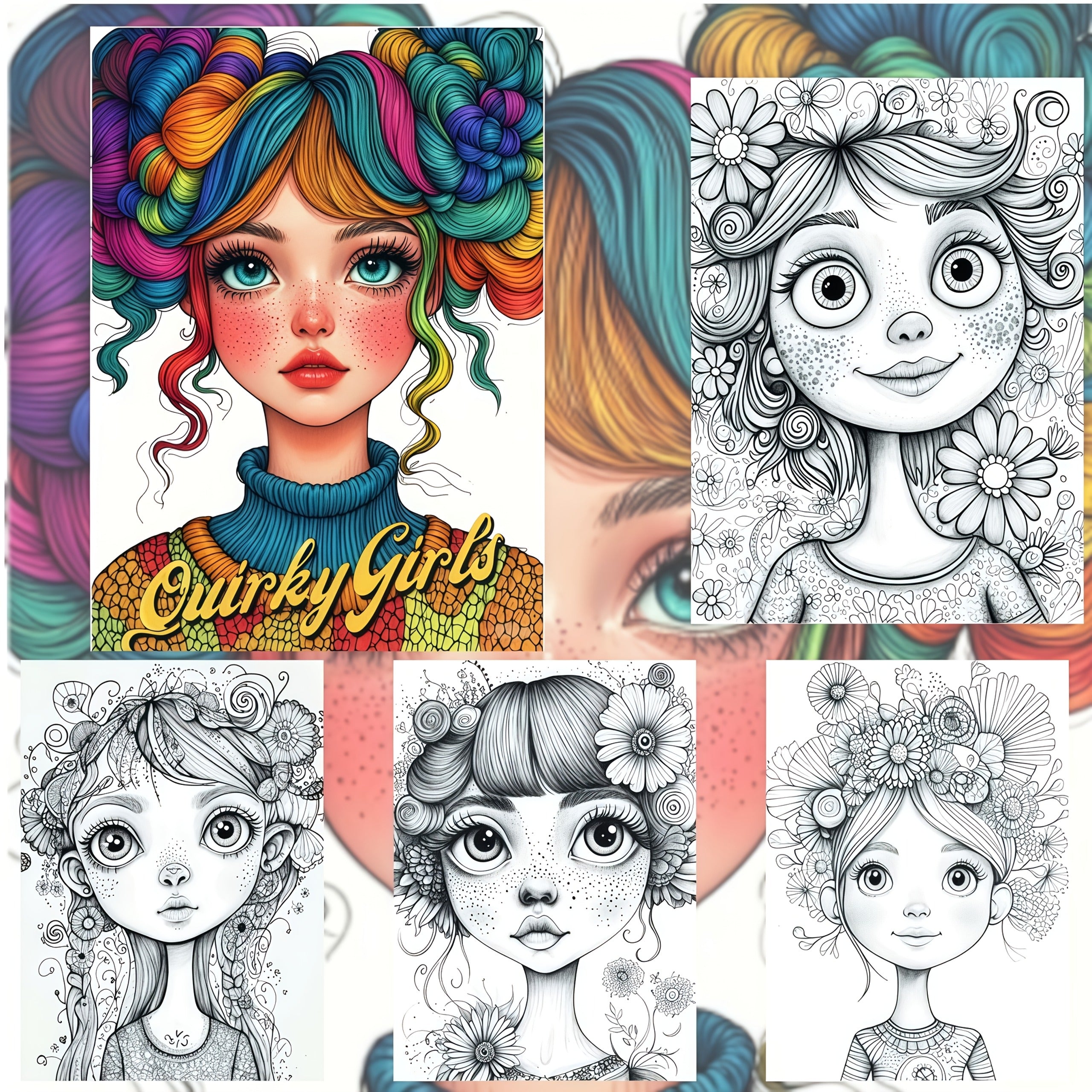Quirky Girls Coloring World: Unique Patterns Adult Coloring Book