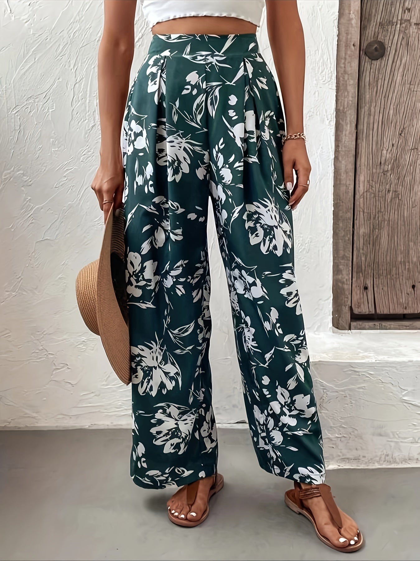 Floral Print Wide Leg Pants High Waist