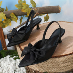 Bowknot Satin Kitten Heel Slingback Sandals