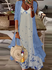 Women's Plus Floral Print Cover Up & Dress Two Piece Set