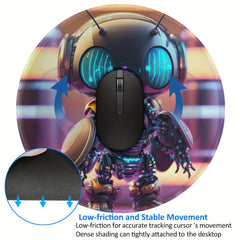 Robot Animal Round Mouse Pad 20x20cm for Games & Office, Rubber Border