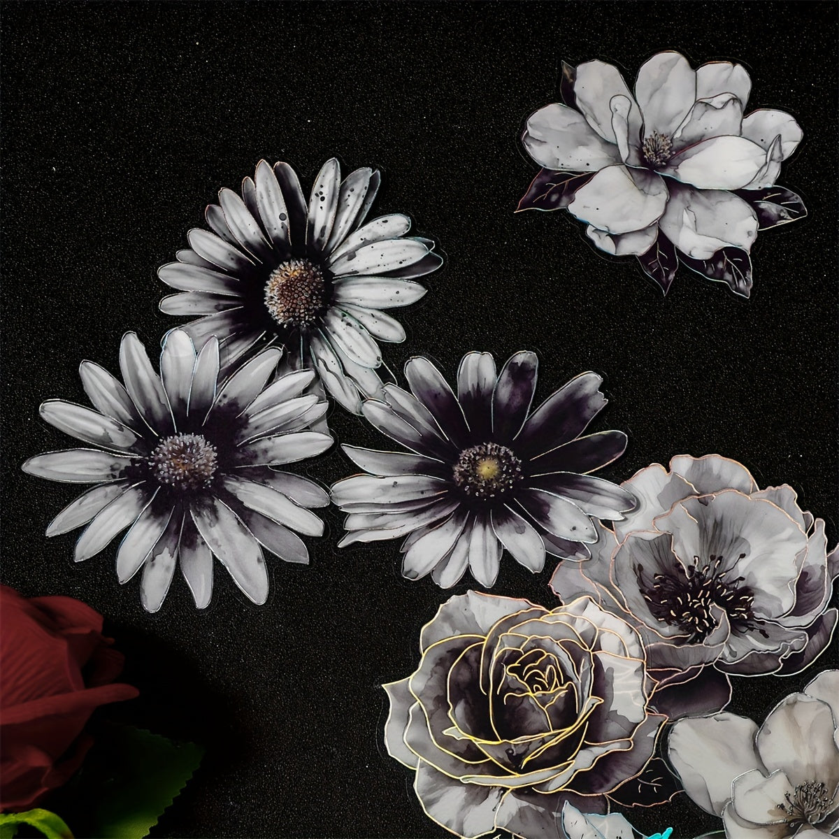 10pcs Ink Dyed Flower Series Vintage Floral Stickers Pack