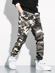 Camouflage Flap Pocket Cargo Pants Slim Fit Jogger Pants