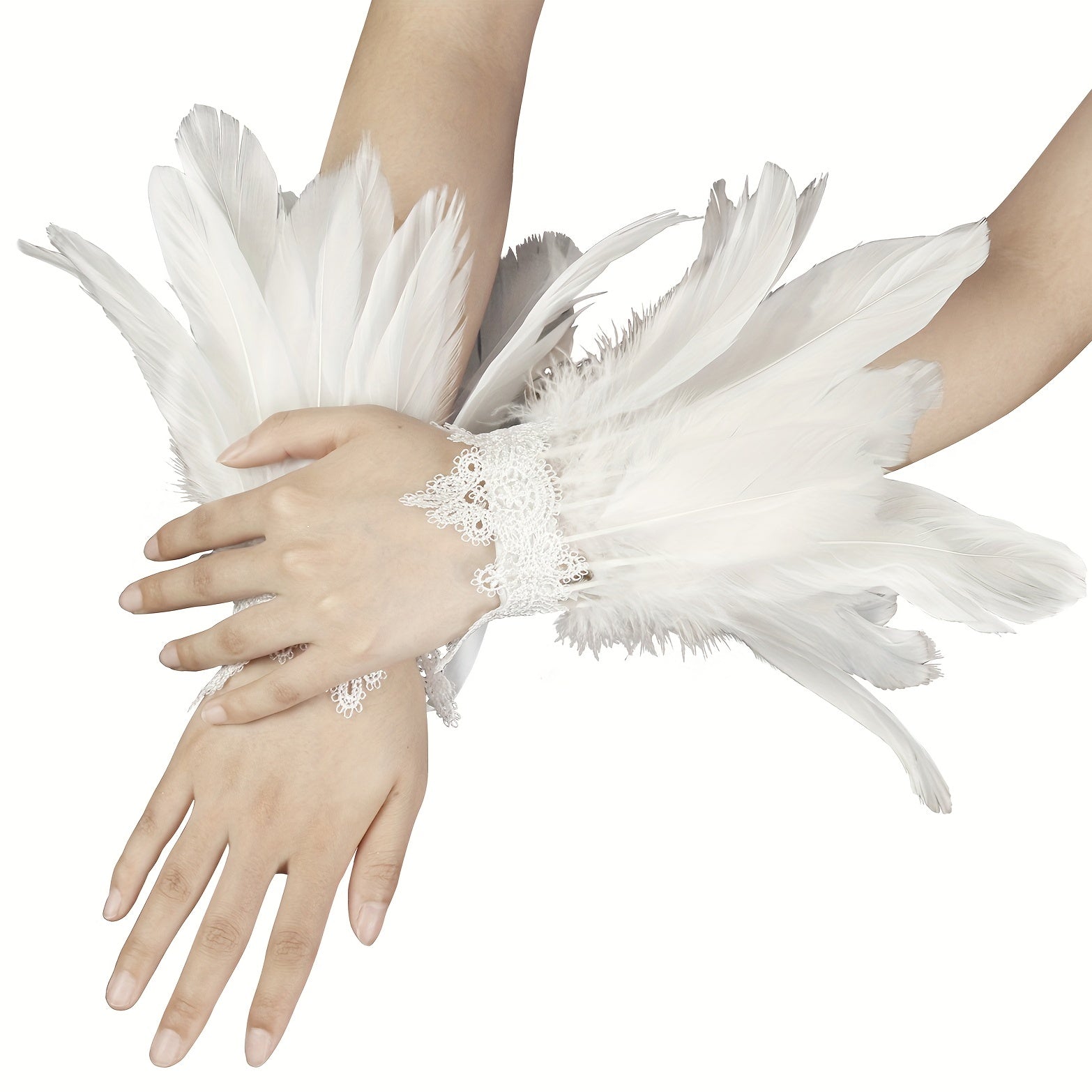 Feather Cuff Lace Witch Sleeve Wristband for Women