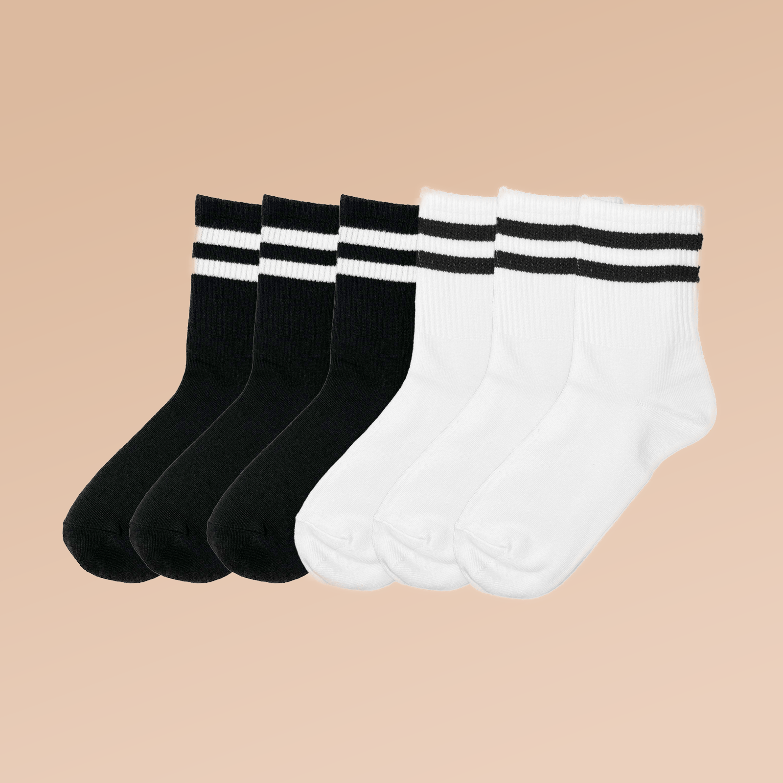 6 Pairs Women's Striped Casual Sporty Mid Tube Socks