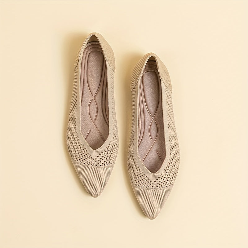 Women's Knitted Flat Shoes Pointed Toe Slip On Soft Sole Ballet Flats