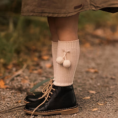 Toddler Girls Knee High Socks With Plush Ball