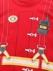 Boys Fireman Costume T shirt Kids Short Sleeve Top Spring Summer
