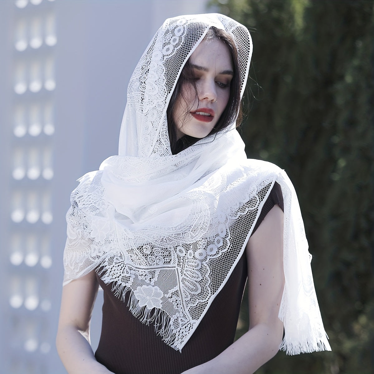 Hollow Tassel Shawl Lace Veil for Women