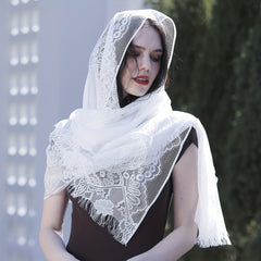 Hollow Tassel Shawl Lace Veil for Women