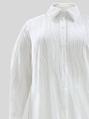 Wave Textured Long Sleeve Shirt & Shorts Outfit Set