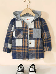 Boys Hooded Cardigan Coat Plaid Shirt Casual Kids Clothes