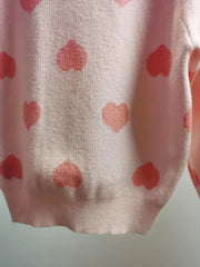 Girls Casual Heart Print Knit Sweater Top For Autumn And Winter Kids Clothes