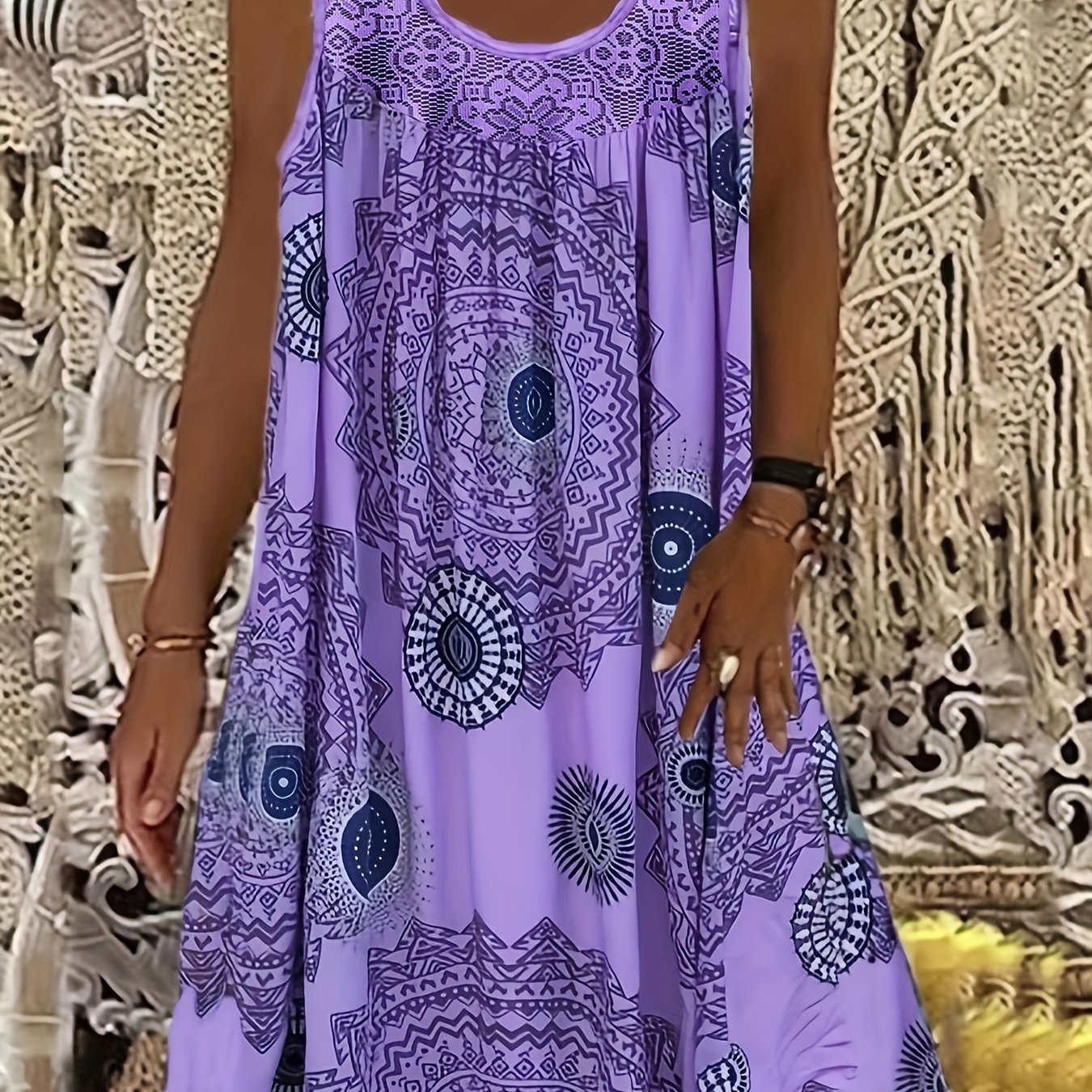 Ethnic Print Dress Casual Summer Sleeveless Dress