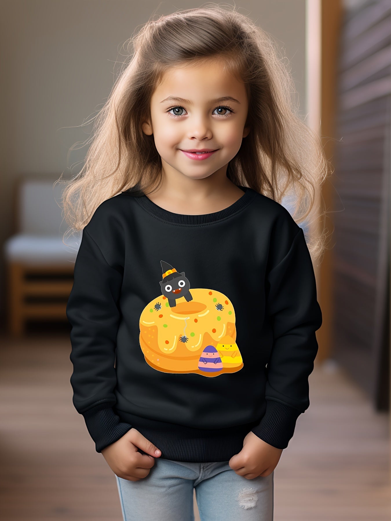 OERYUI Kids Halloween Cake Graphic Sweatshirt Comfy Pullover