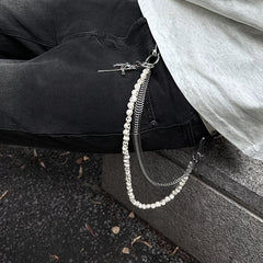 Skull Head Double Layered Pants Chain American High Street Style