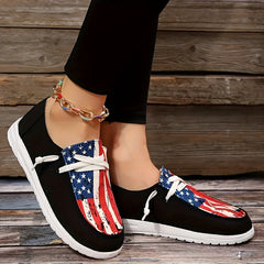 Women's Flag Stitching Canvas Lace-Up Shoes Lightweight Low Top Sneakers