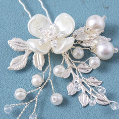 2pcs Leaf Faux Pearl Crystal Hairpin for Wedding Bridal Hair Access