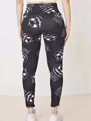 Halloween Sports Leggings Skull & Letter Print High Rise High Stretch
