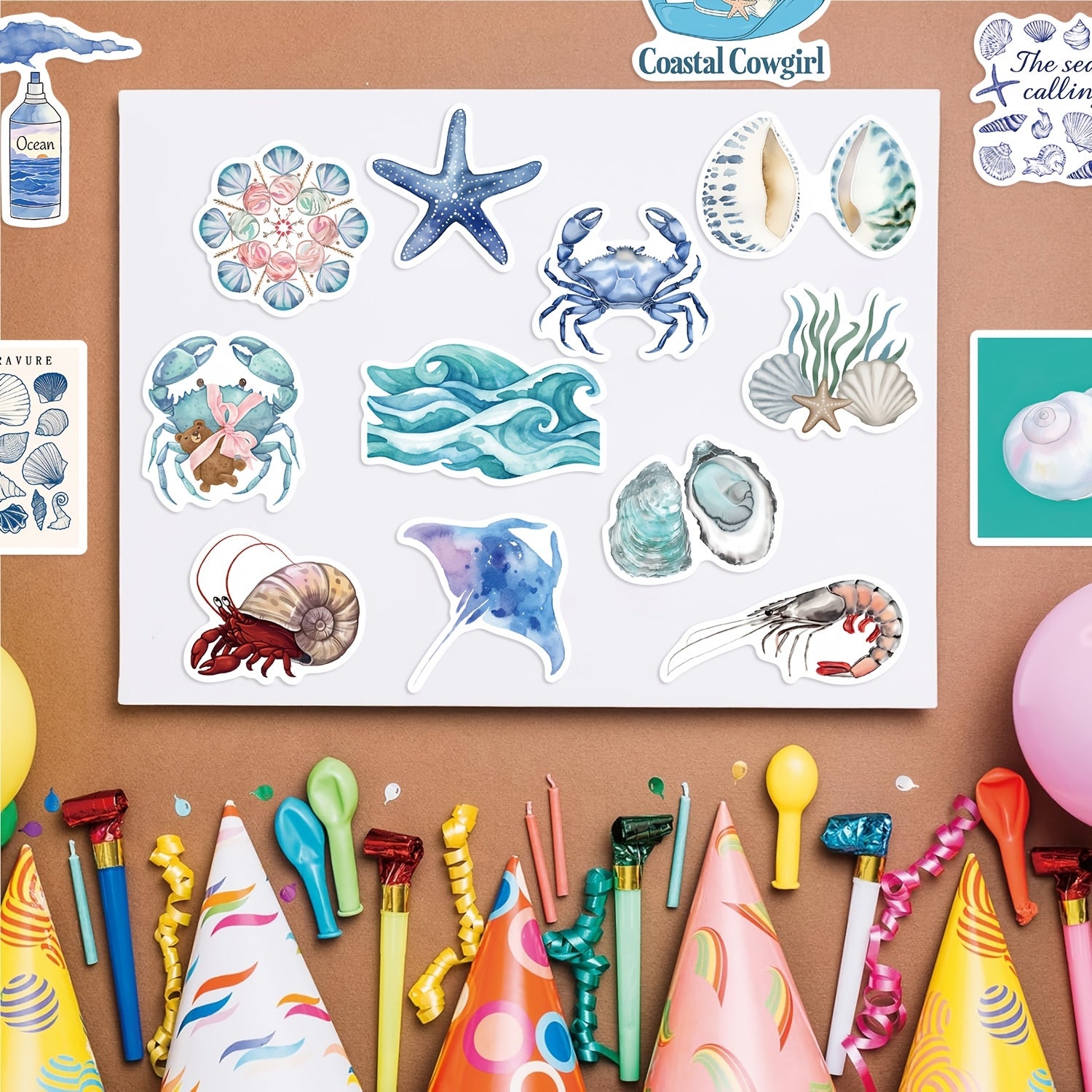 50pcs Coastal Girl Vinyl Stickers Ocean Themed Cartoon Decals for Laptop Water B