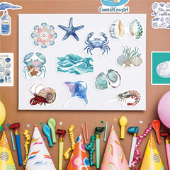 50pcs Coastal Girl Vinyl Stickers Ocean Themed Cartoon Decals for Laptop Water B