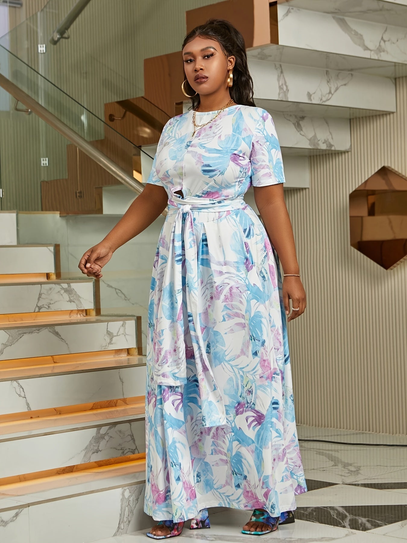 Tropical Print Crop Top & Maxi Skirt Set
