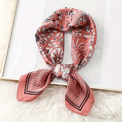 Flower Print Bandana Neckerchief Silk Scarf for Women