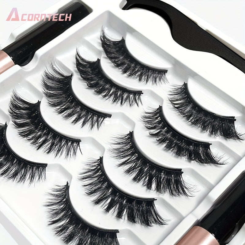5 Pairs Magnetic False Eyelashes Set Liquid Eyeliner And Tweezers