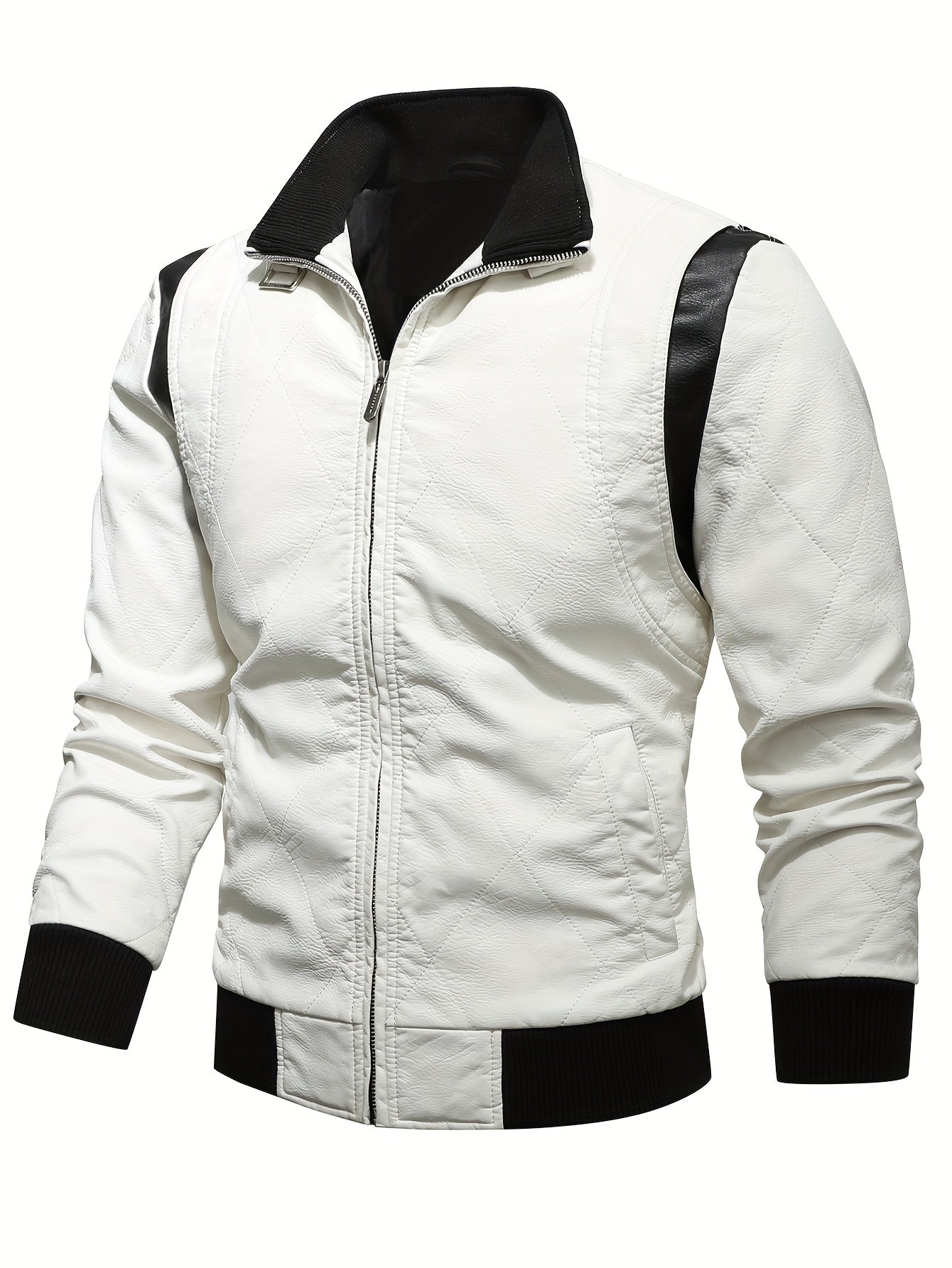 Men's Vintage Slim Fit PU Leather Jacket Stand up Collar