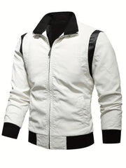 Men's Vintage Slim Fit PU Leather Jacket Stand up Collar