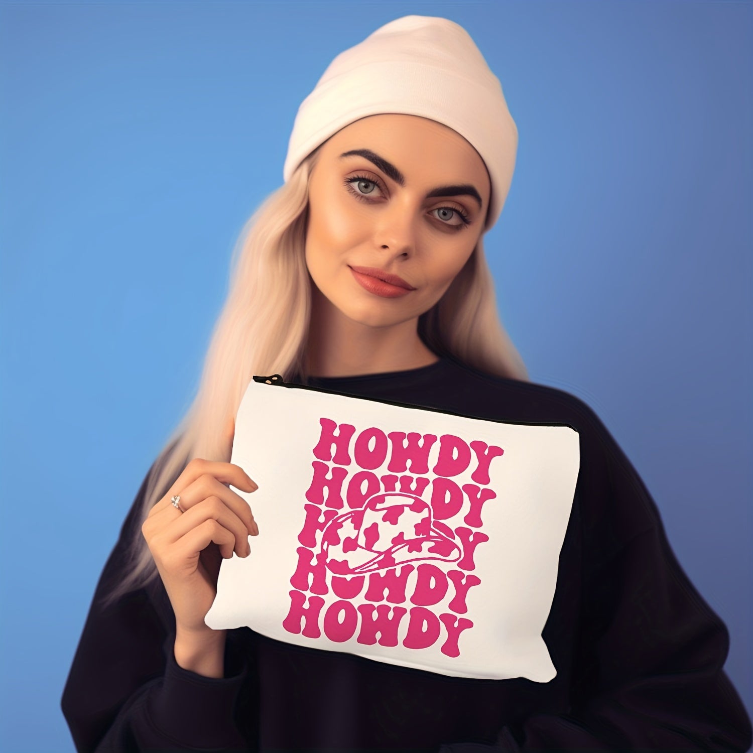 Hot Pink Western Cow Print Makeup Pouch with Zipper