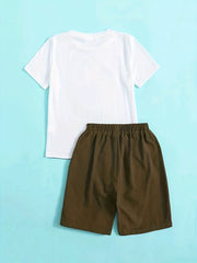 Boys Dinosaur Graphic Casual Outfit Set - T shirt & Shorts