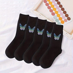 5 Pairs Butterfly Print Mid Tube Socks Women's Stockings