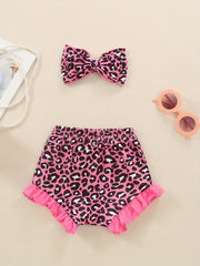 2pcs Baby Girls Leopard Print Shorts & Headband Set