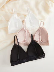 3pcs Lace Bralettes Romantic & Comfy Trim Bra Women's Lingerie