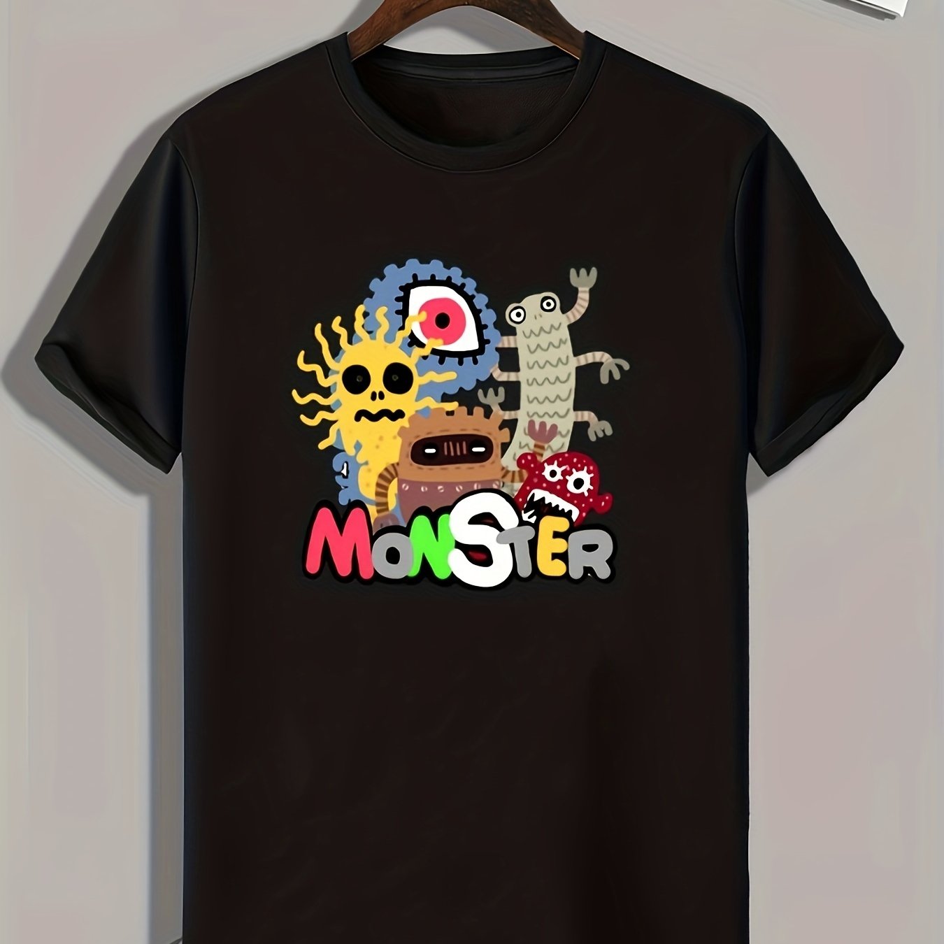 Cartoon Monster Pattern Print Men's T-Shirt