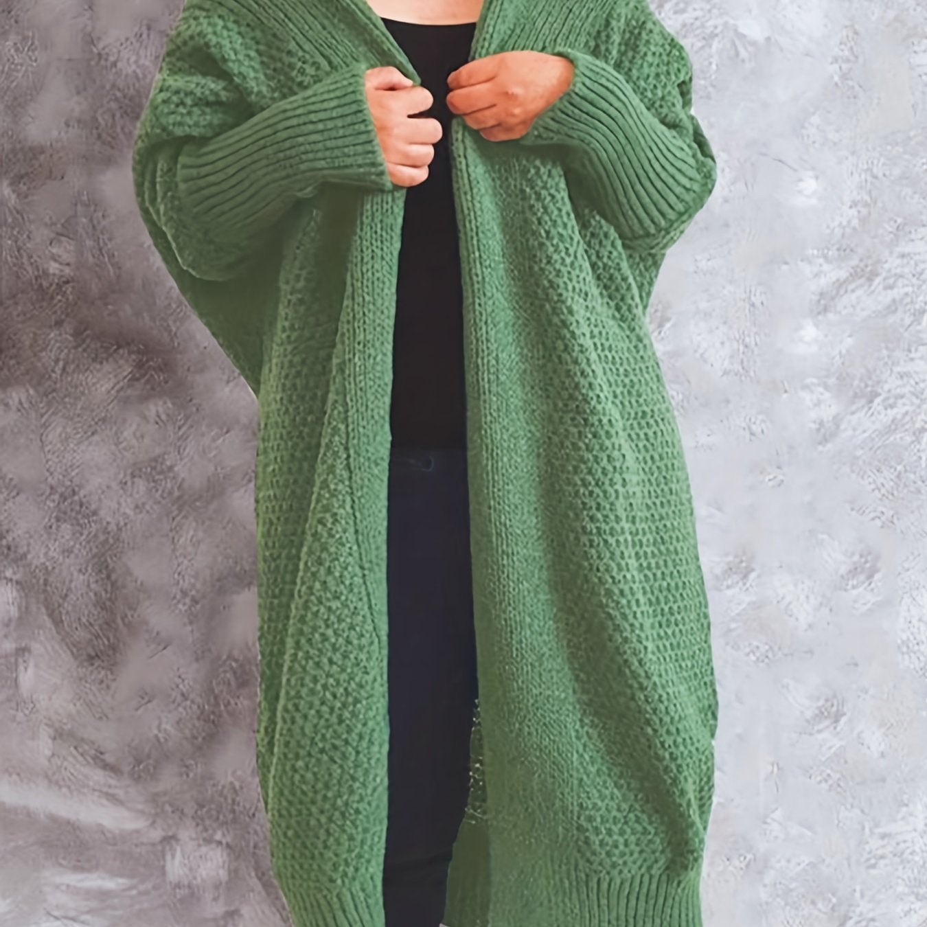 Solid Hooded Batwing Sleeve Cardigan