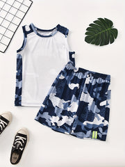 Boys Summer Mesh Outfit Camo Shorts & Vest Kids 2pcs Suit