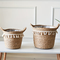 Tassel Style Woven Straw Storage Basket Flower Basket