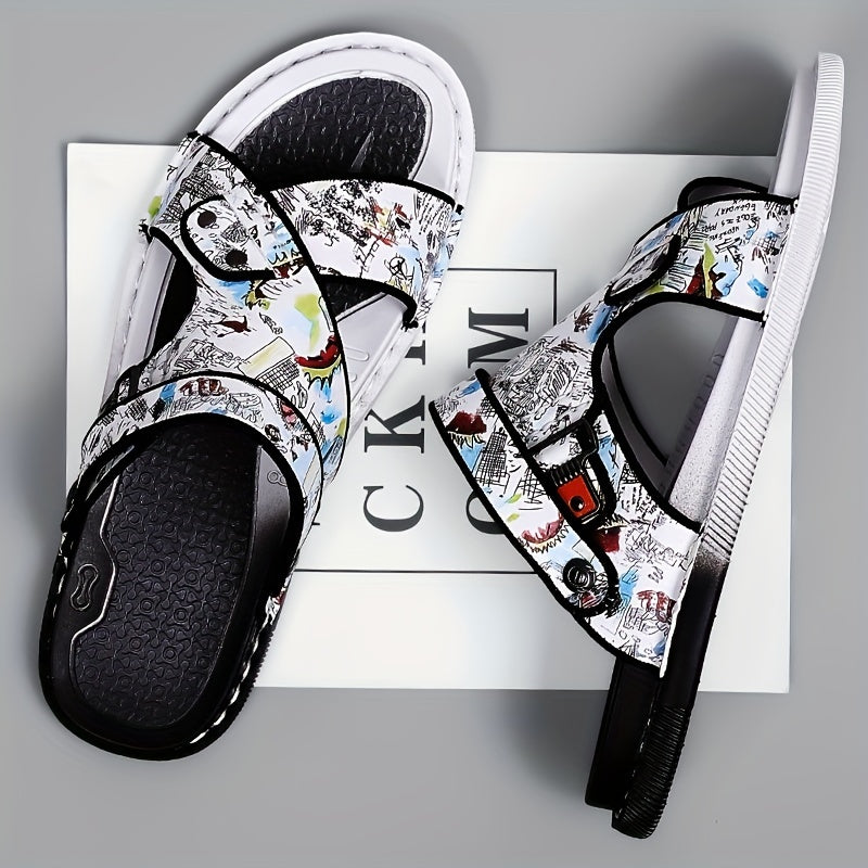 Men's Graphic Print Non Slip Sandals Quick Drying Comfy Slides