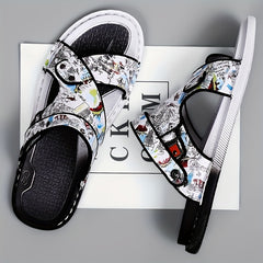 Men's Graphic Print Non Slip Sandals Quick Drying Comfy Slides