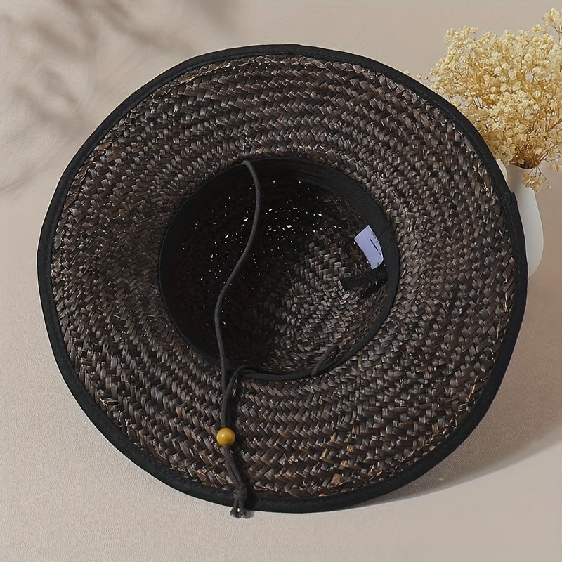 Vintage Dark Brown Crochet Sun Hat Wide Brim UV Protection Boonie Fisherman Cap