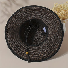 Vintage Dark Brown Crochet Sun Hat Wide Brim UV Protection Boonie Fisherman Cap