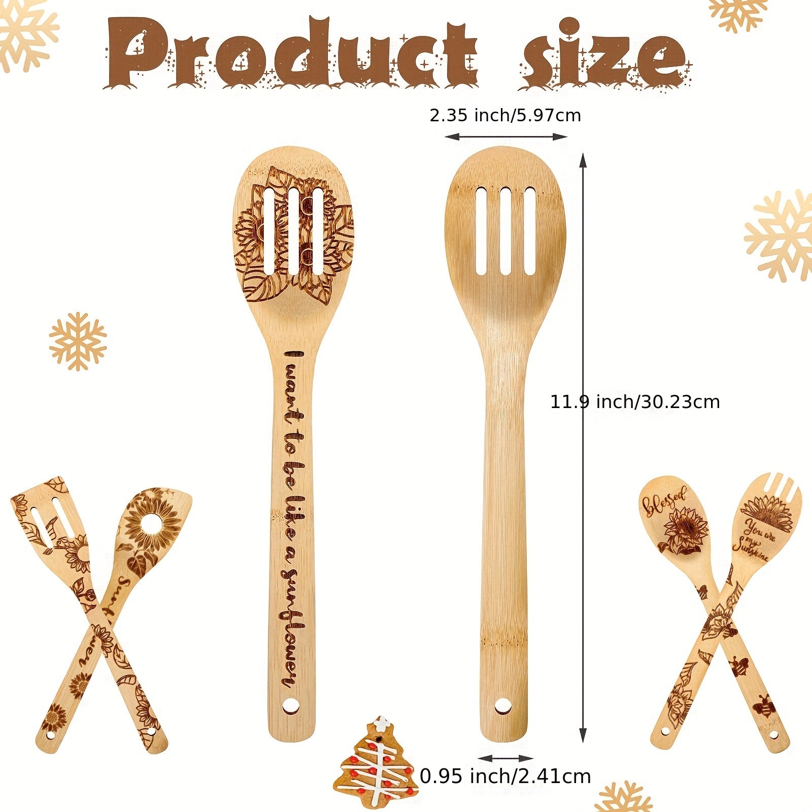 5pcs Sunflower Bamboo Utensils Set, Halloween Decorative Wooden Cooking Tools