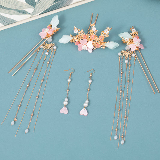 Ancient Style Flower Headdress Set Hairpin Earrings Women's Hair Accessories
